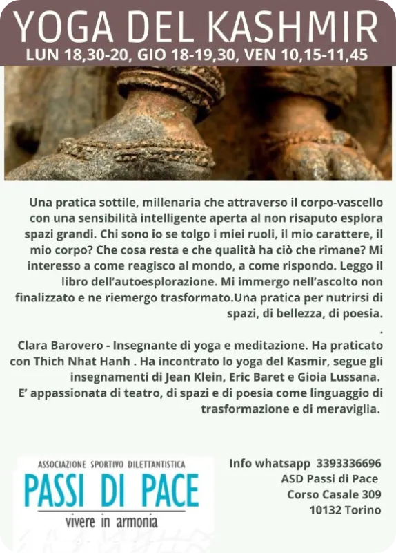 Yoga del Kashmir, incontri tenuti da Clara Barovero.
