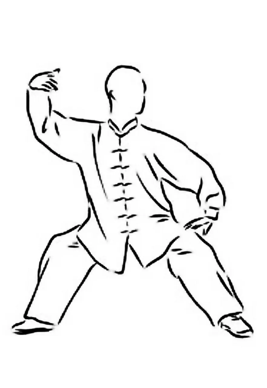 Figura stilizzata di persona che pratica il kung fu con divisa tradizionale